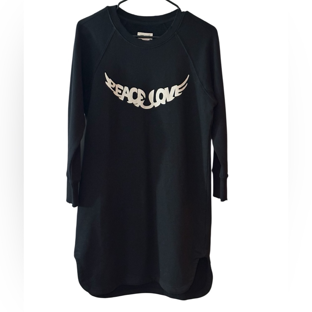 Zadig & Voltaire Diaz Peace & Love Dress Distressed Collar Small NWT MSRP$348